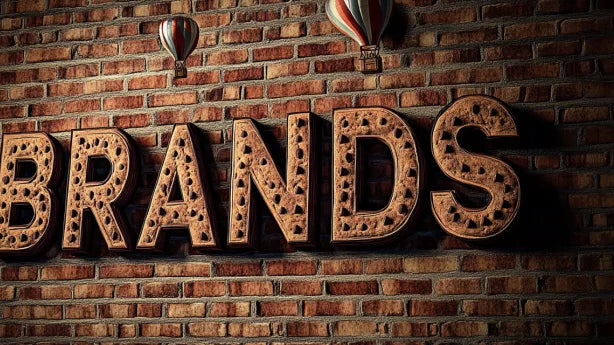 bannière représentant le mot brands fait en cookies sur un mu de briques