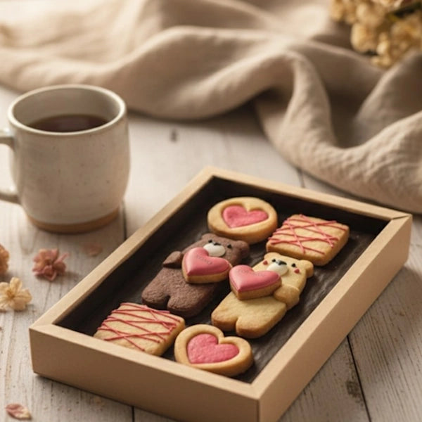 Coffret À Deux biscuits personnalisés Saint-Valentin avec ours en sablé nature et cacao