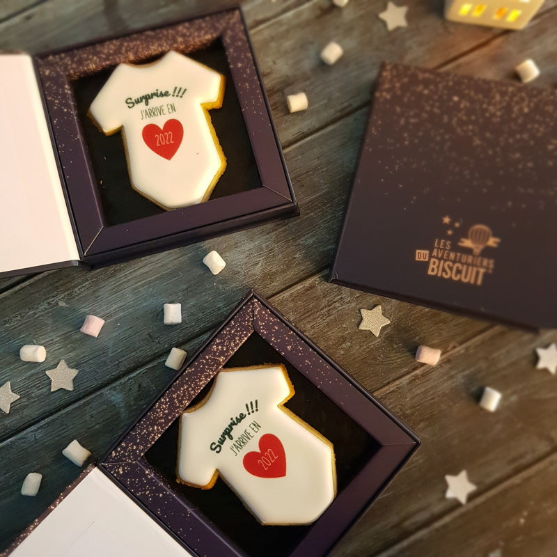 Carte de vœux biscuit personnalisé annonce grossesse naissance