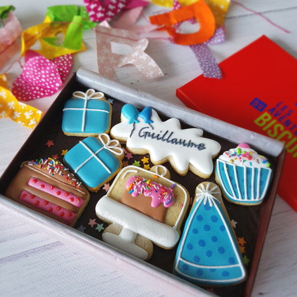 Coffret de biscuits décorés personnalisés anniversaire