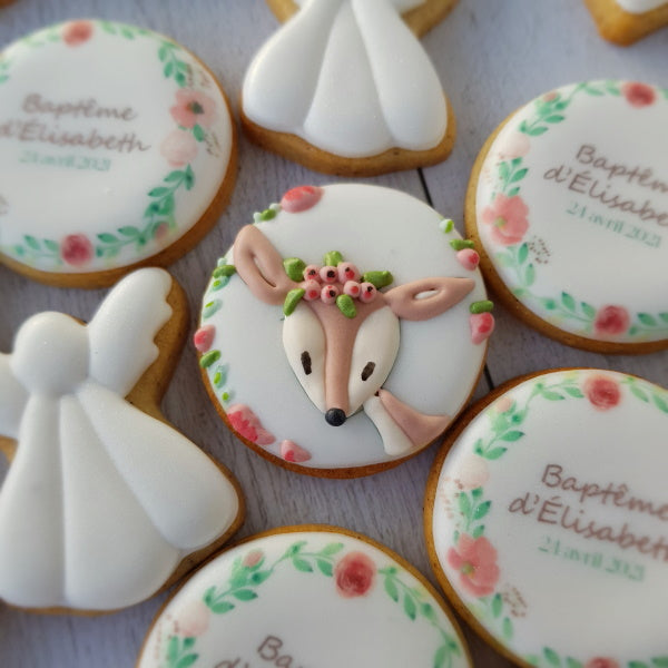 Biscuits décorés sur mesure naissance baptême Biches et angelots