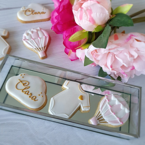 Biscuits décorés sur mesure naissance baptême montgolfières nuages body