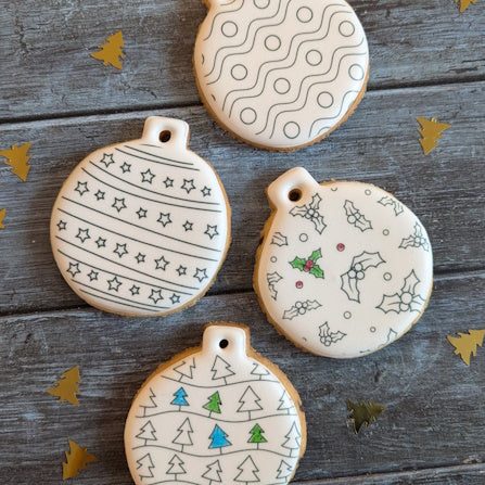 Boules de Noël à colorier | Coffret de 6 biscuits artisanaux à personnaliser