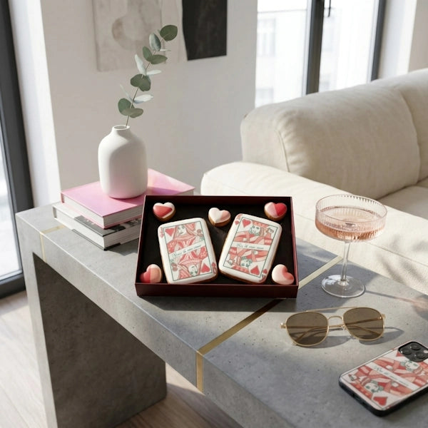 Coffret Kings and Queens avec cartes personnalisées et biscuits cœur