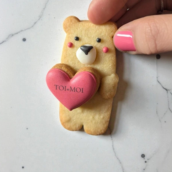 Coffret À Deux biscuits personnalisés Saint-Valentin avec ours en sablé nature et cacao