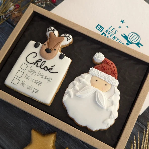 Coffret de biscuits personnalisés de Noël : père noël et renne