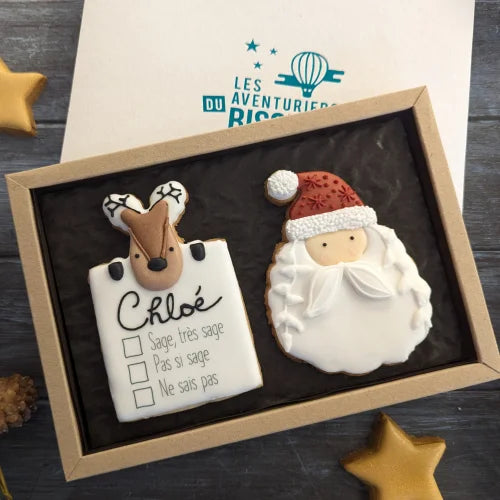 Coffret de biscuits personnalisés de Noël : père noël et renne