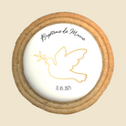Biscuit sablé corolle doré avec colombe et prénom personnalisé pour baptême