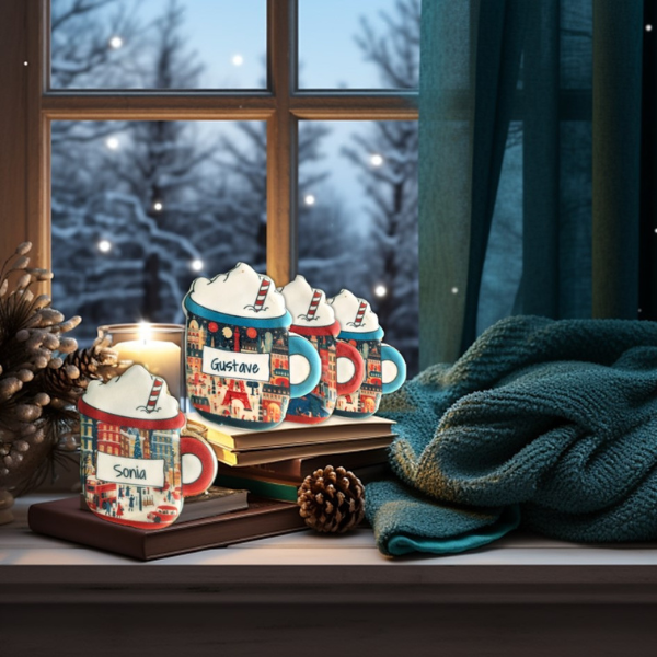 Tasses biscuits de Noël personnalisées avec prénom - cadeau gourmand et décoratif pour les fêtes