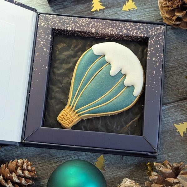 Carte de vœux en biscuit personnalisée "Bonne Année 2025" biscuit décoré Montgolfière