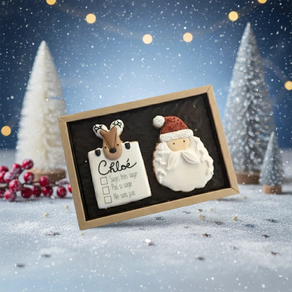 Coffret de biscuits personnalisés de Noël : père noël et renne