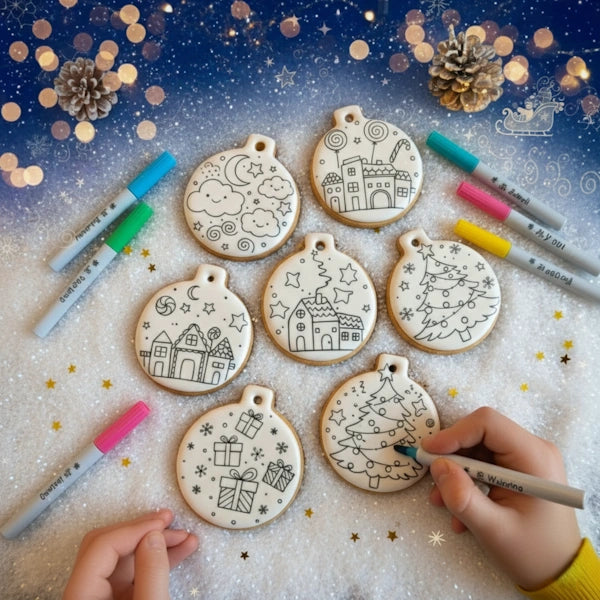 Boules de Noël à colorier | Coffret de 6 biscuits artisanaux à personnaliser