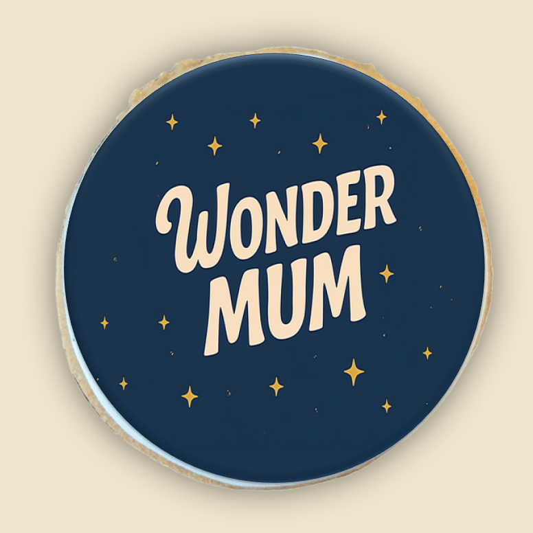 Biscuit clin d’œil “Wonder mum”, message pop culture pour maman