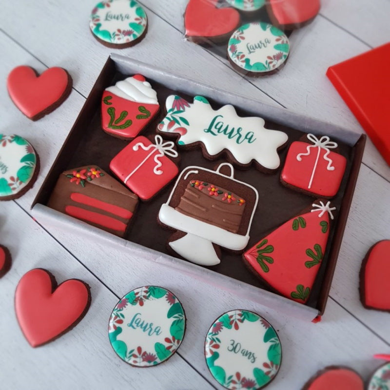 Coffret de biscuits décorés personnalisés anniversaire