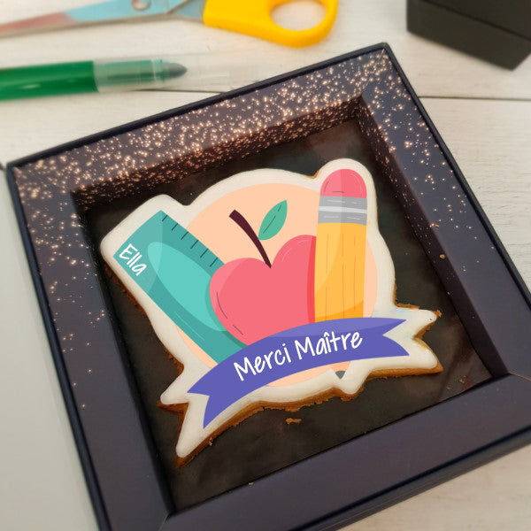 Carte de voeux personnalisée biscuit Merci Maîtresse, maitre, atsem, nounou